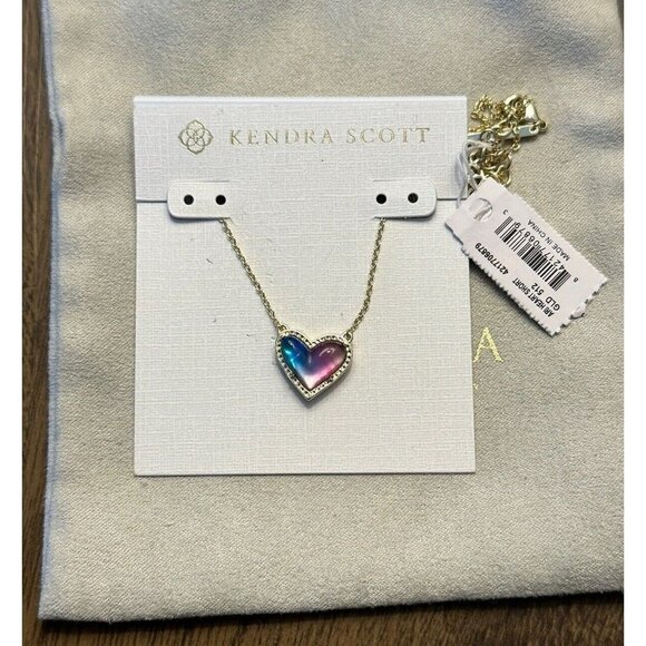 NWT Kendra Scott Ari Heart Short Necklace Watercolor Illusion Gold Tone NEW - Picture 1 of 2